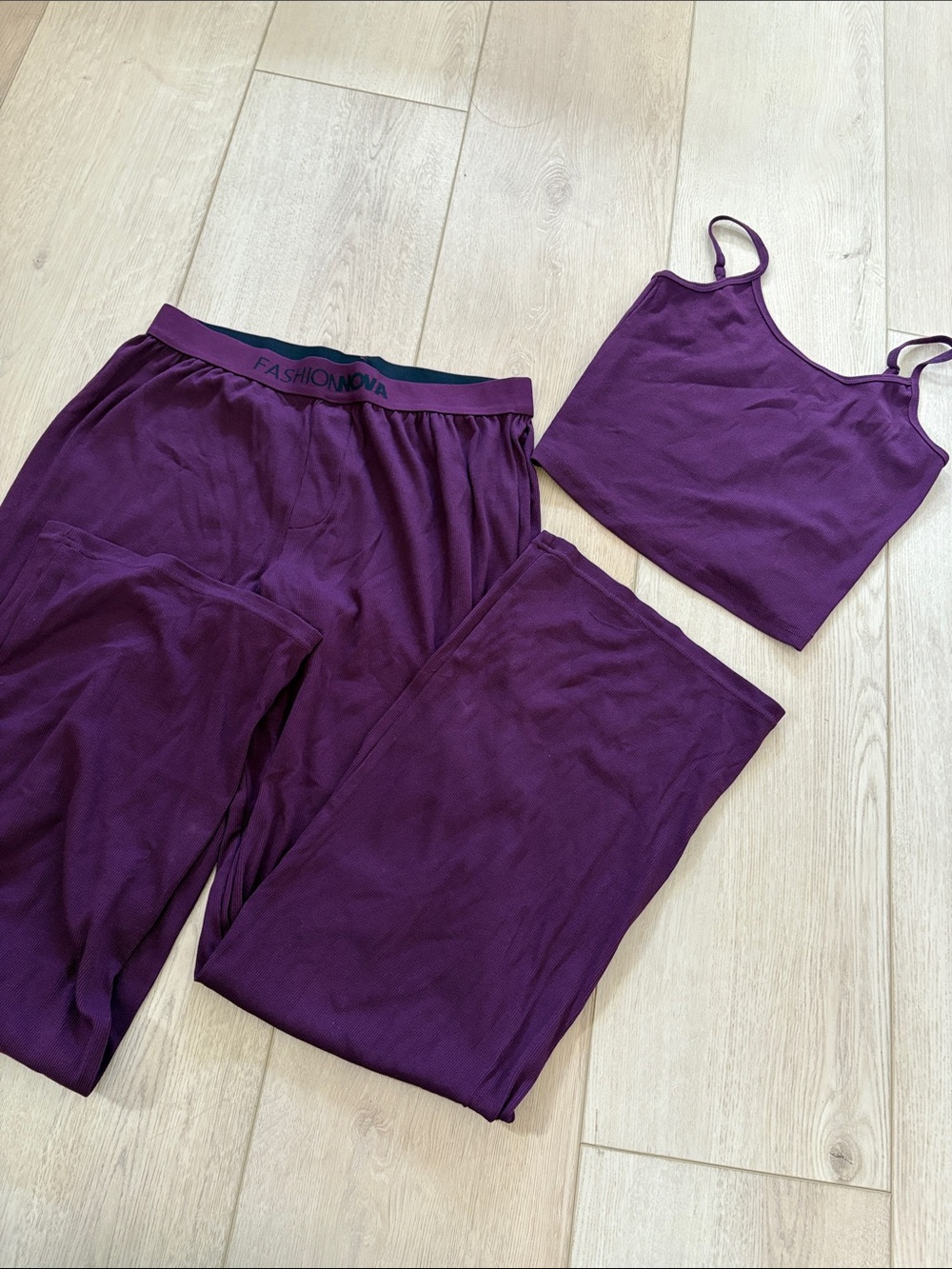 Fashion Nova Plum Ribbed Lounge Crop Tank & Pants Set